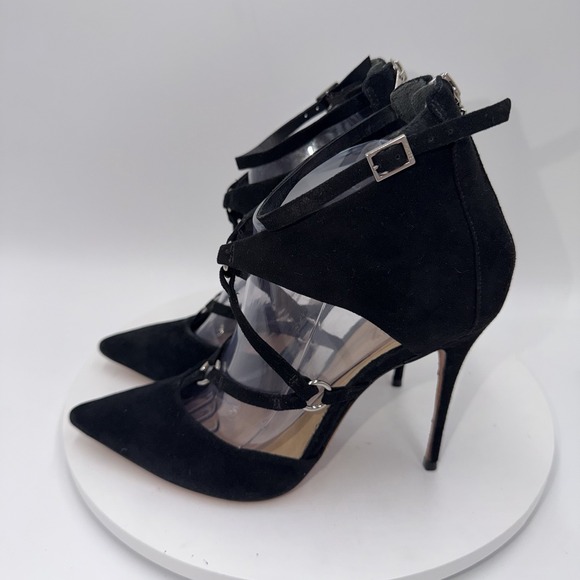 SCHUTZ Shoes - Schutz Black Dezi Strappy Suede Point Toe Stiletto Pumps Women's Size 9B